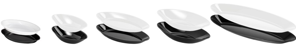 Ovale Thekenschalen in schwarz und weiß glänzend